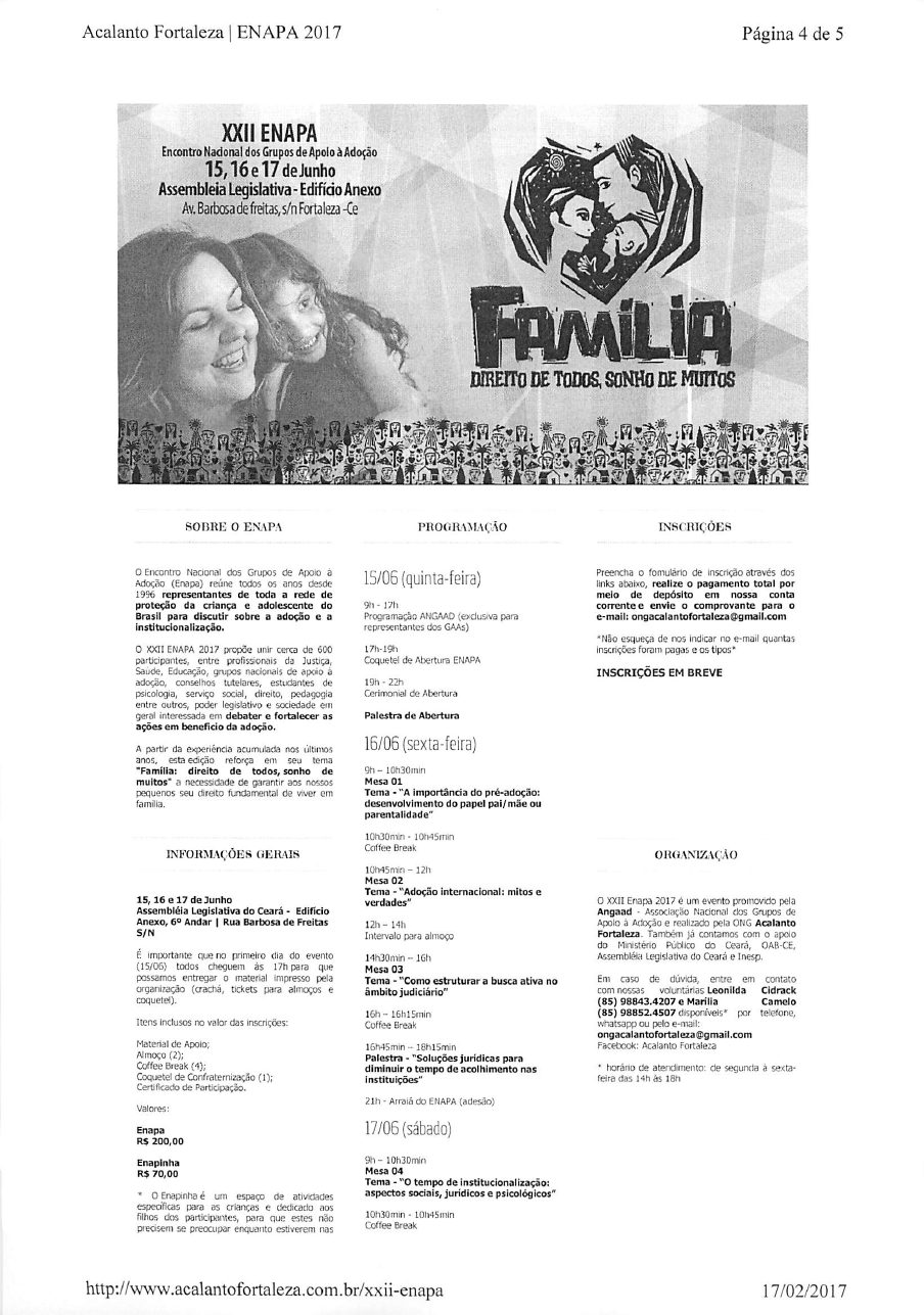 Registro visual de Programação oficial — XXII ENAPA 2017